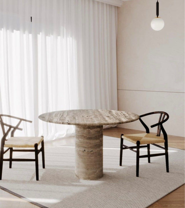 KAFFEL Modern Travertine Round Dining Table
