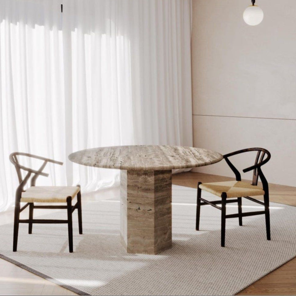 KAFFEL Modern Travertine Round Dining Table