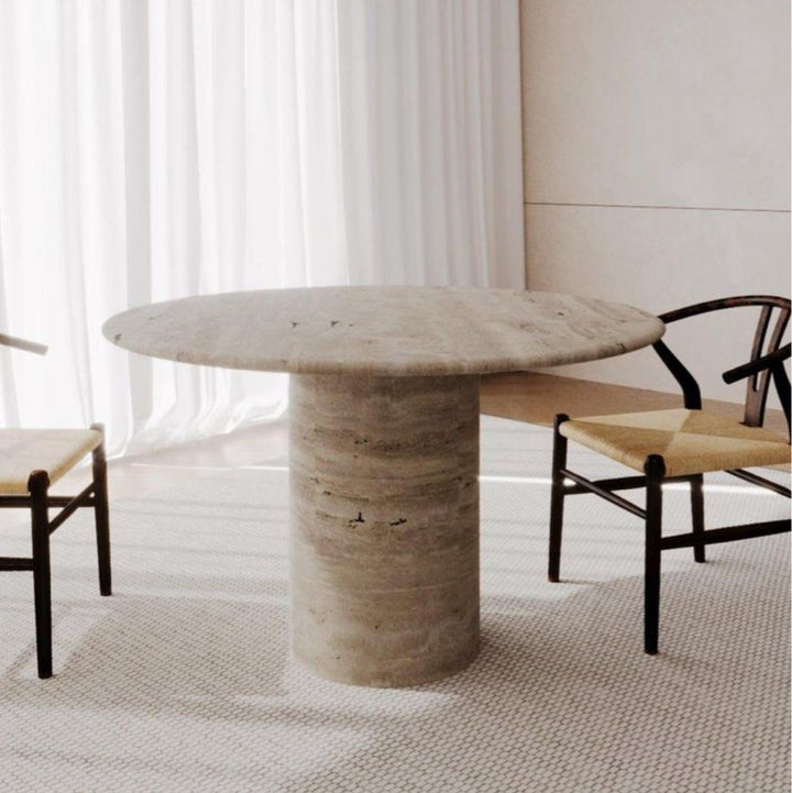 KAFFEL Modern Travertine Round Dining Table