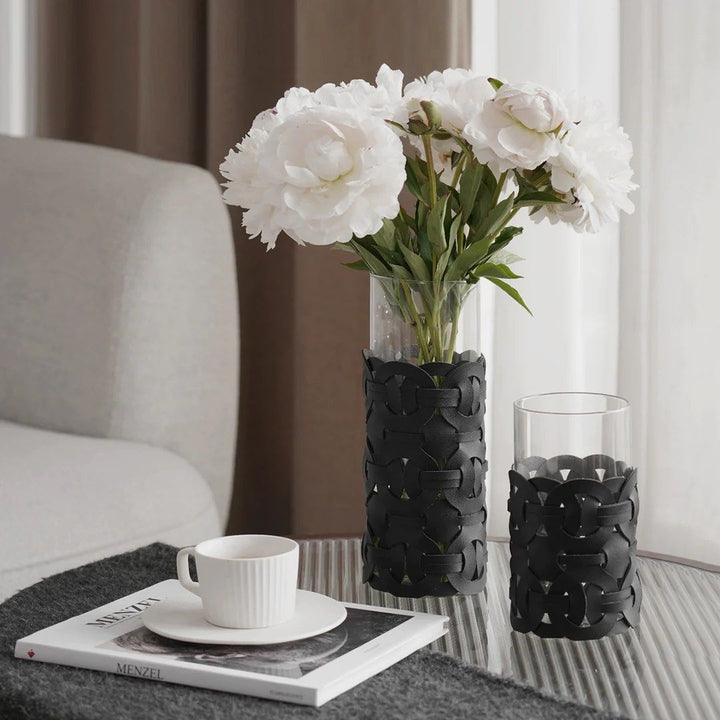 SAVRINA Leather Glass Table Vase