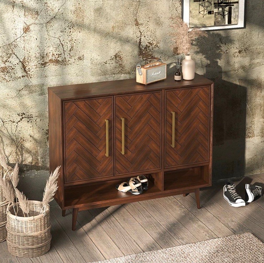 SENNIA Herringbone Solid Wood Shoe Cabinet