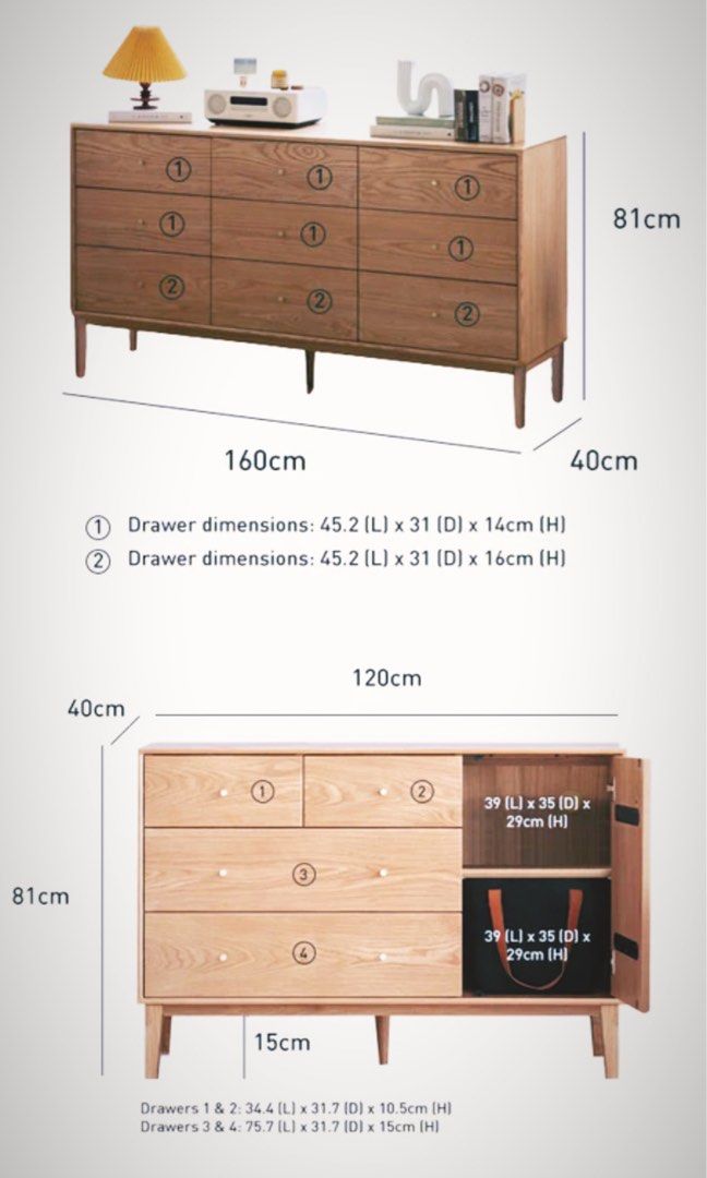 TOMMASO Solid Wood Sideboard Cabinet Drawer Chest