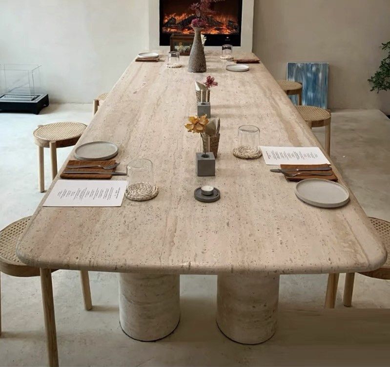 TRIEN Modern Travertine Dining Table