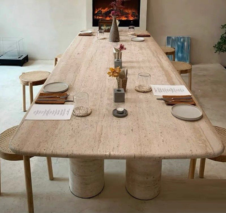 TRIEN Modern Travertine Dining Table