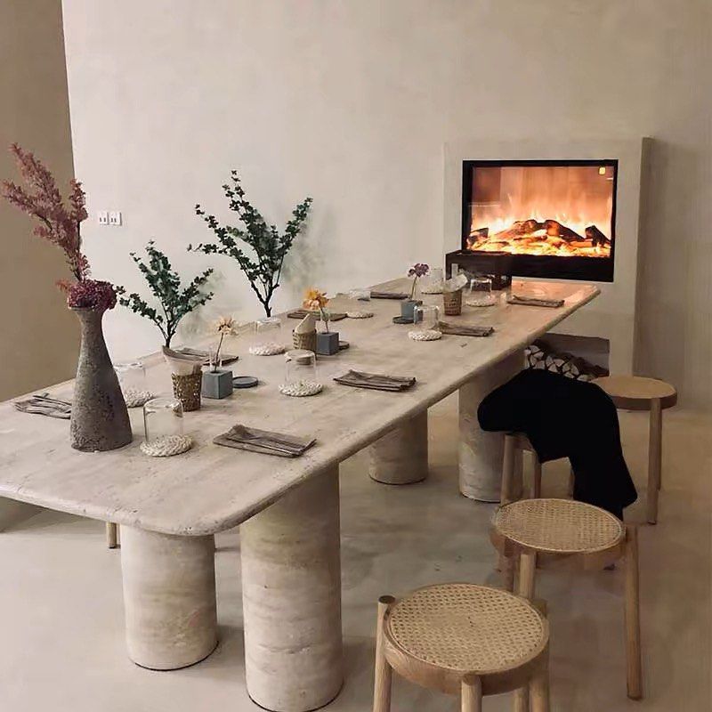 TRIEN Modern Travertine Dining Table