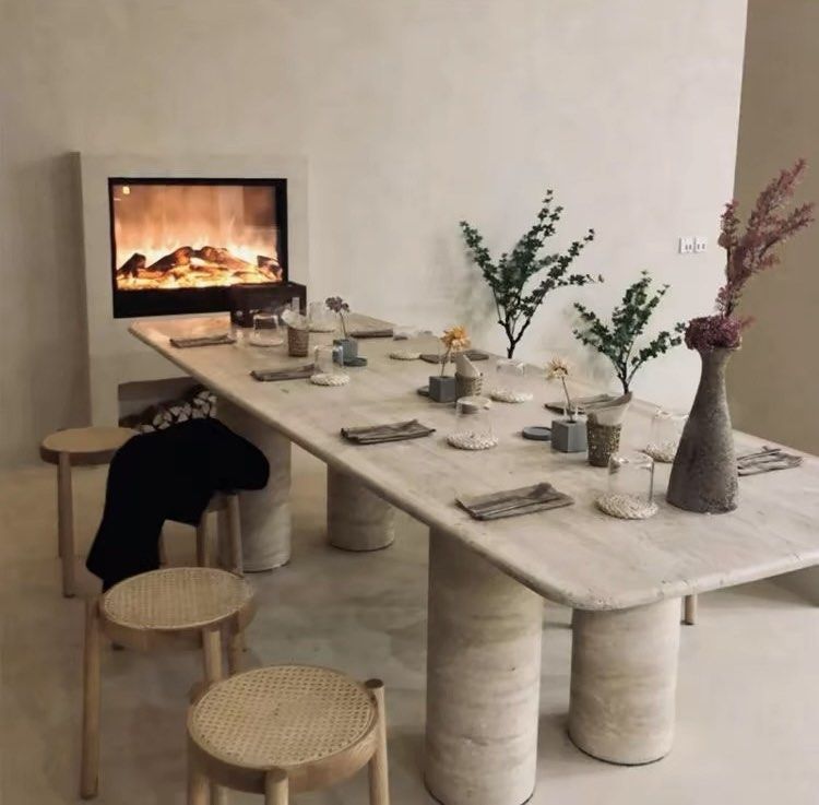 TRIEN Modern Travertine Dining Table