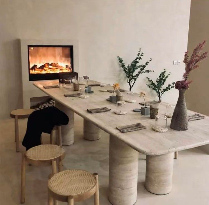 TRIEN Modern Travertine Dining Table