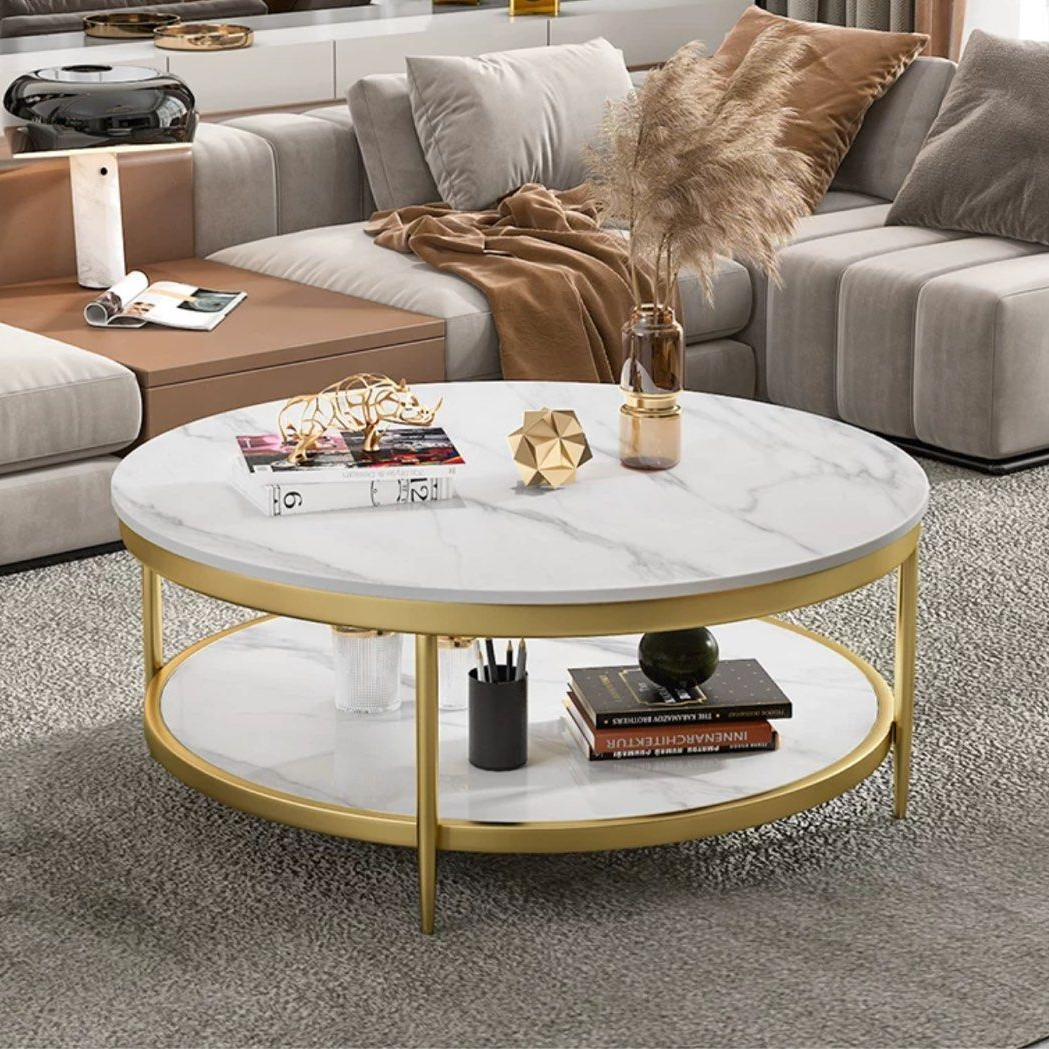 LAVOY Modern Round Marble Coffee Table