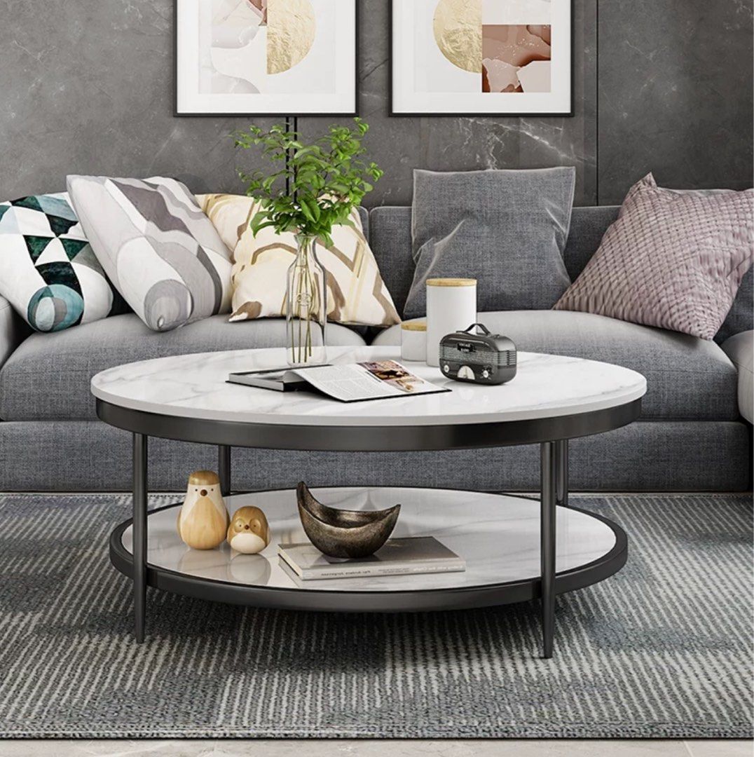 LAVOY Modern Round Marble Coffee Table