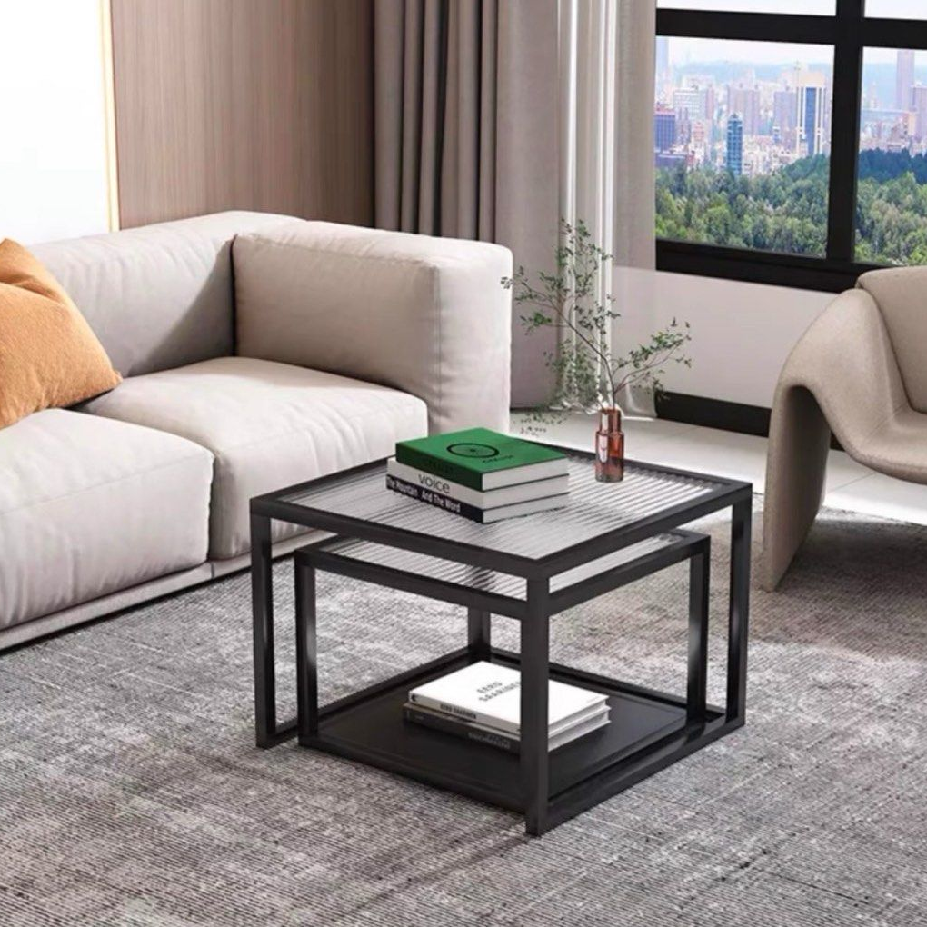 HEMNES Modern Fluted Glass Nesting Coffee Table