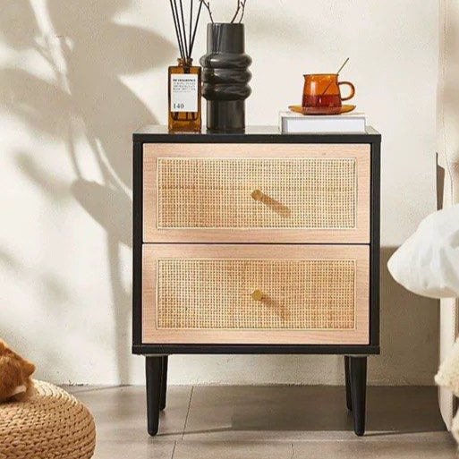 TRAEL Japandi Rattan Bedside Table