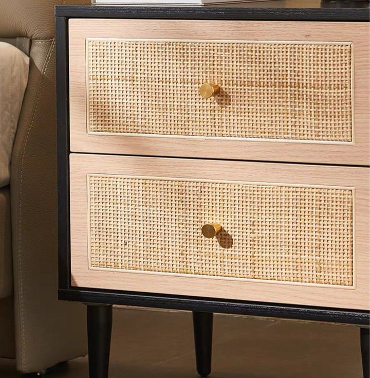 TRAEL Japandi Rattan Bedside Table