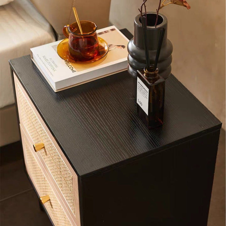 TRAEL Japandi Rattan Bedside Table