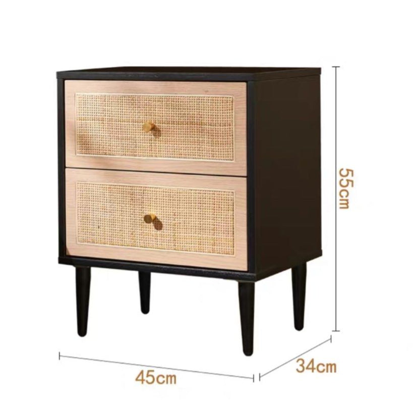TRAEL Japandi Rattan Bedside Table