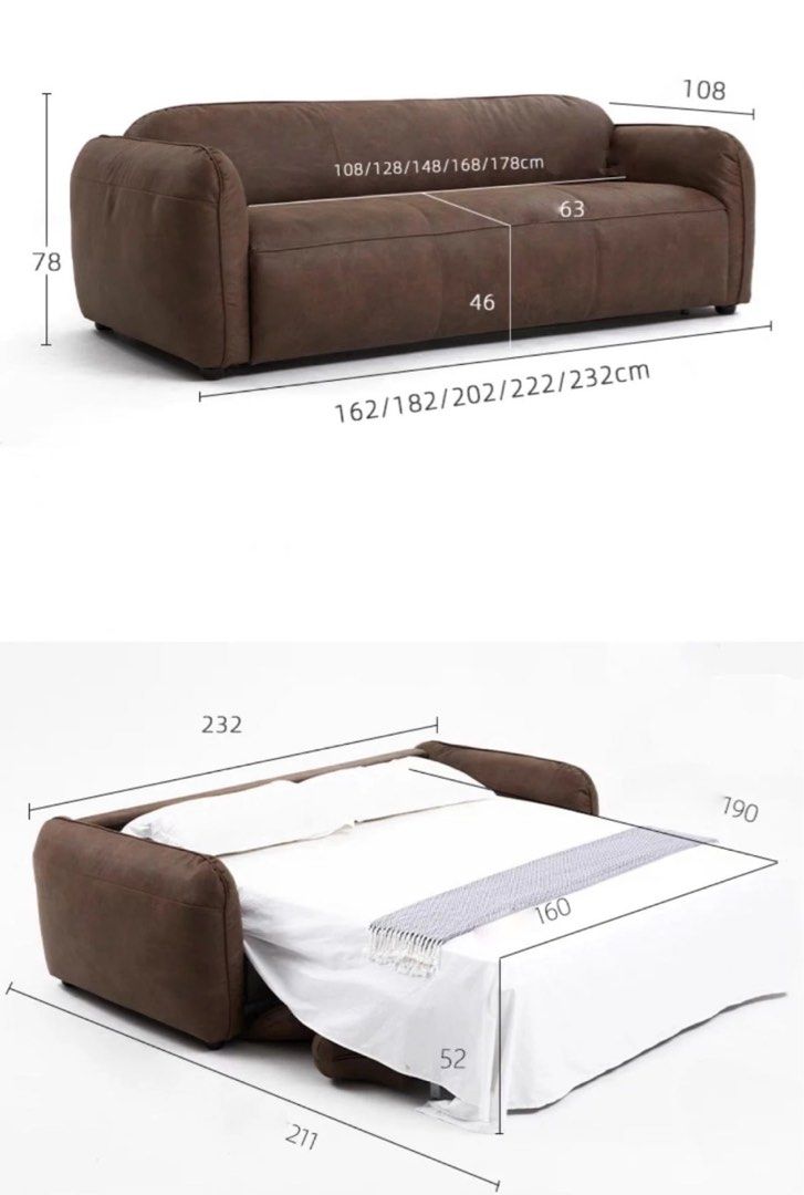 MARCOSA Foldable Leather Sofa Bed with Mattress