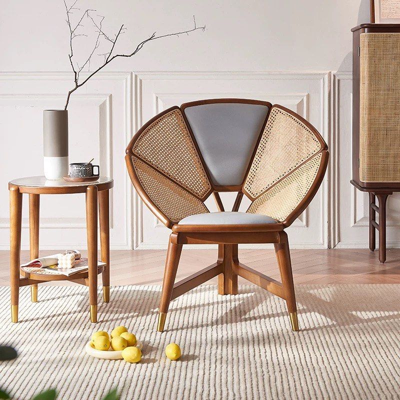 ZEIE Vintage Rattan Lounge Chair