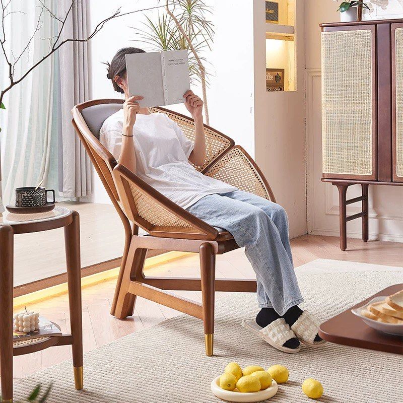 ZEIE Vintage Rattan Lounge Chair
